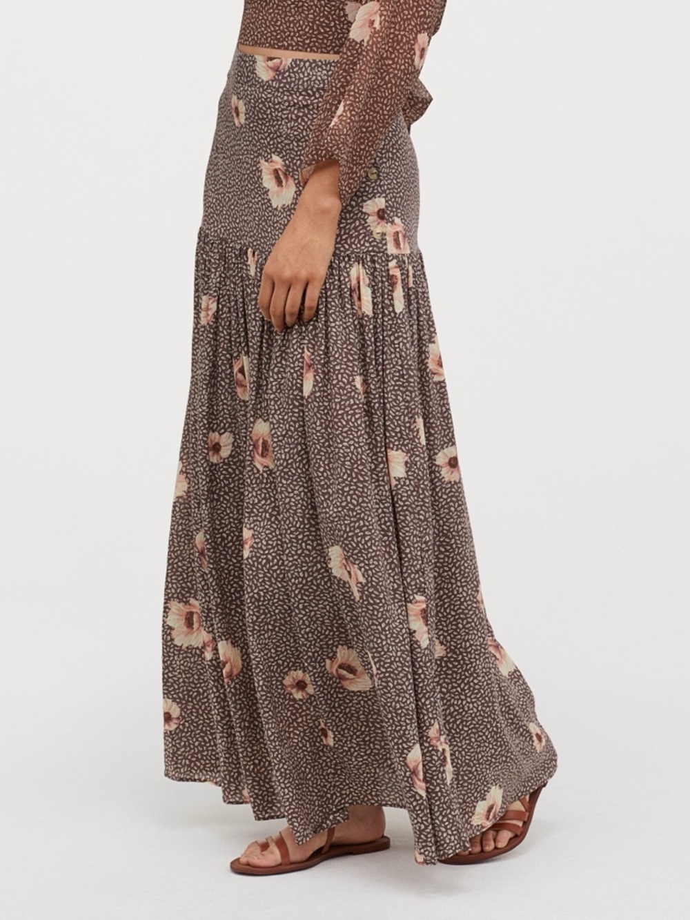 H&M Brown Floral Maxi Skirt